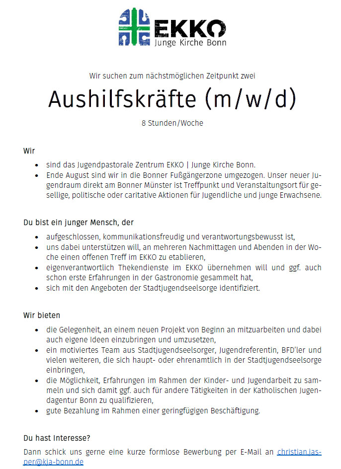 Stellenausschreibung EKKO Bonn
